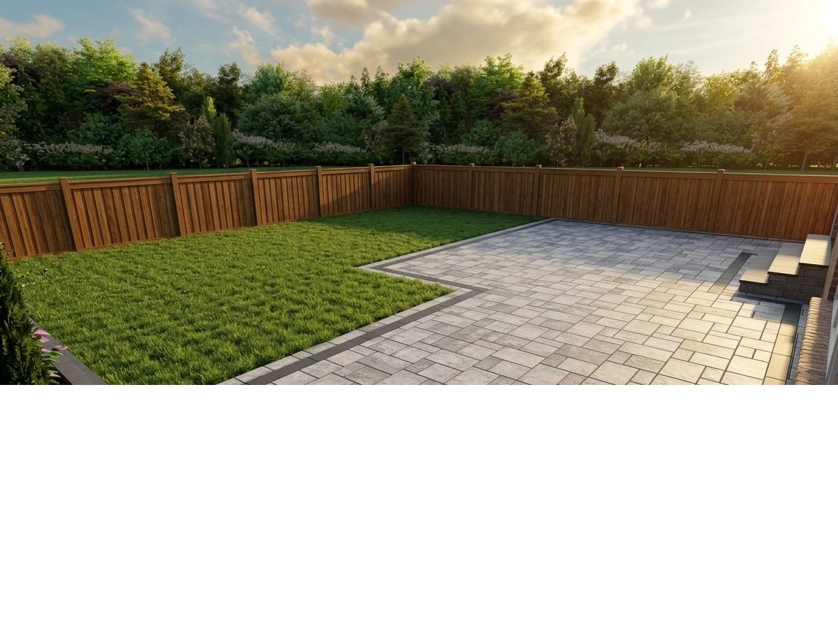 Straight layout — angled lawn edge & step detail