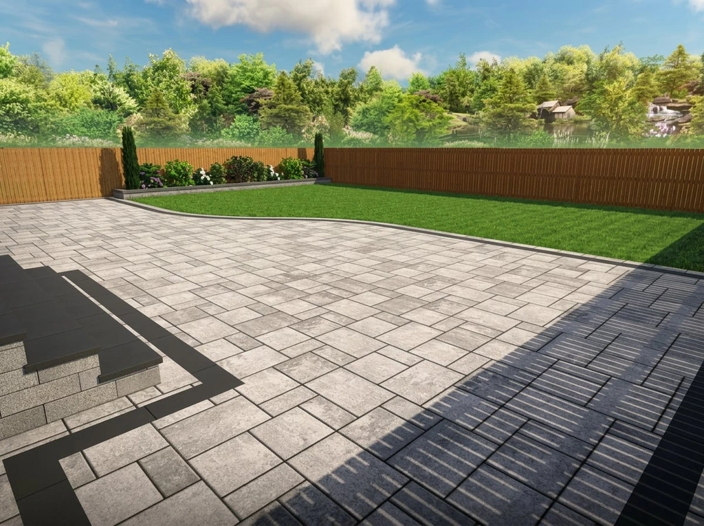 XL slab surface & planted lawn transition