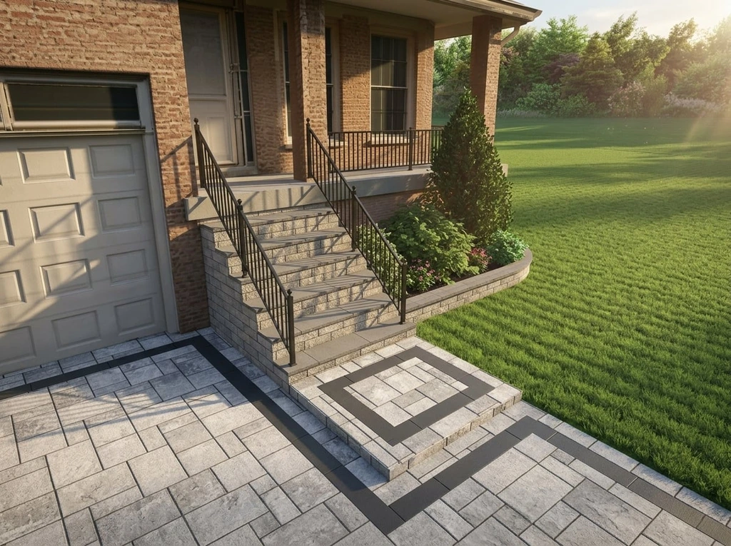 Entrance steps & curved garden bed wall