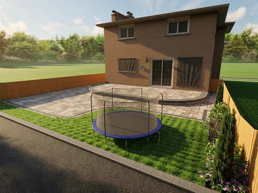 Full rear elevation with curved patio field