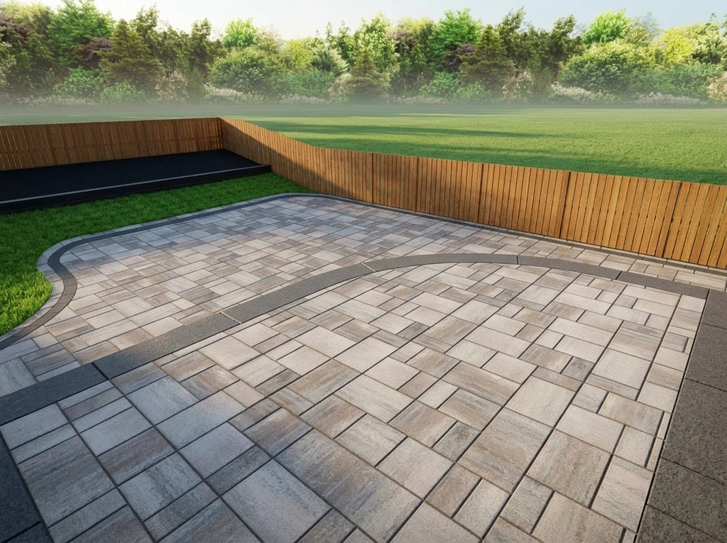 Paver detail — curved band through the patio