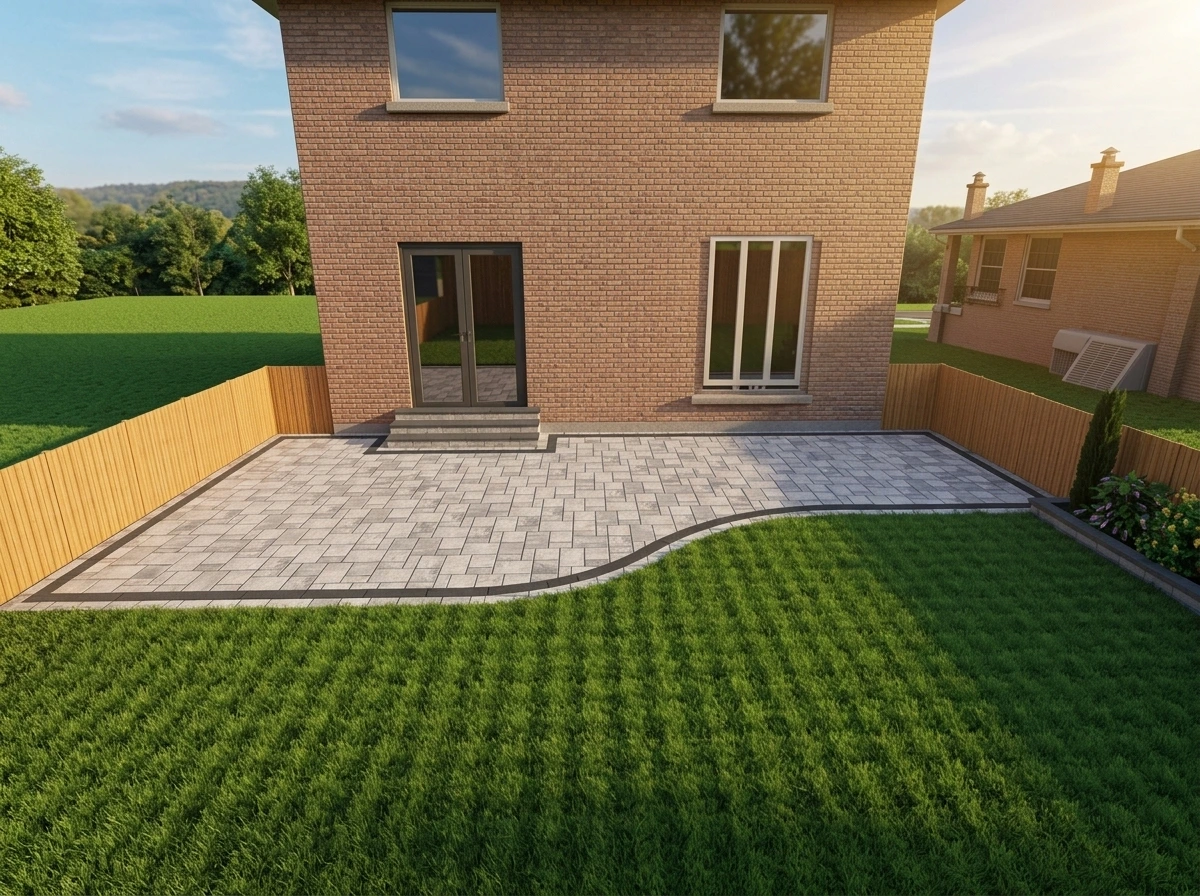 Curved backyard patio — flowing layout